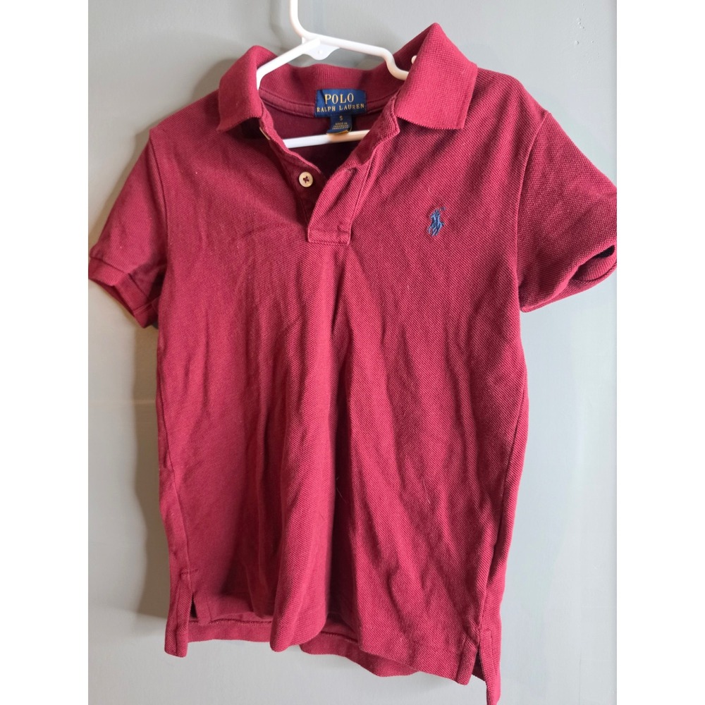 Polo Ralph Lauren Boys Size 5 Burgundy Short Sleeve Pique Polo Shirt Blue Pony